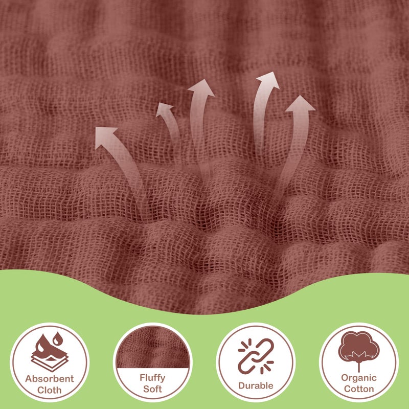 infancie Organic Cotton Muslin Baby Hooded Towels - 32x32 Inch, 2 Pack Newborn Bath Towels for Boys & Girls, Soft & Absorbent Bath Set (Rust/Ivory) - Image 2
