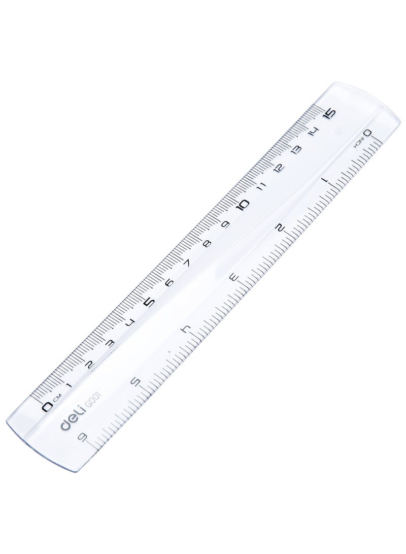 Deli EG00112 Ruler, 15cm (6 Inch) Transparent Plastic Measuring Tool – Ideal for School and Office Use - Image 2