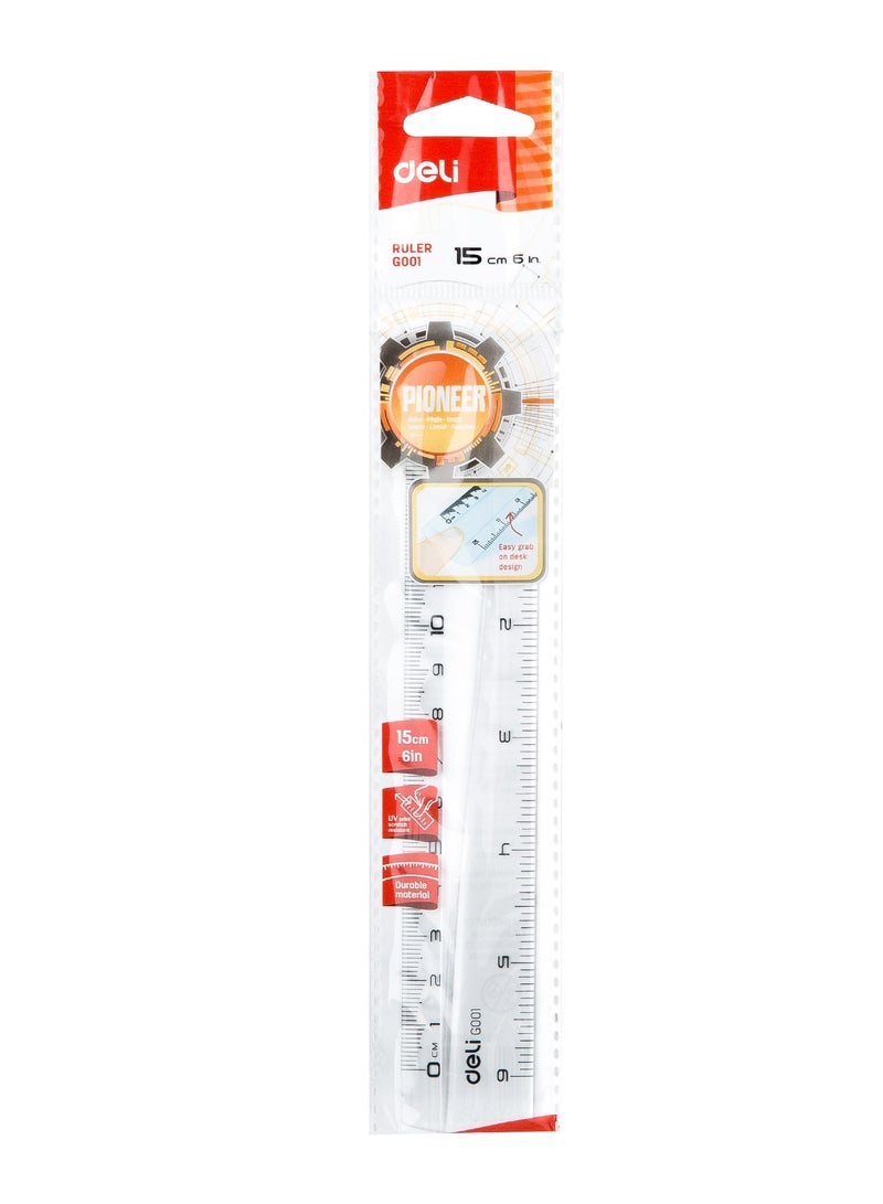 Deli EG00112 Ruler, 15cm (6 Inch) Transparent Plastic Measuring Tool – Ideal for School and Office Use - Image 3