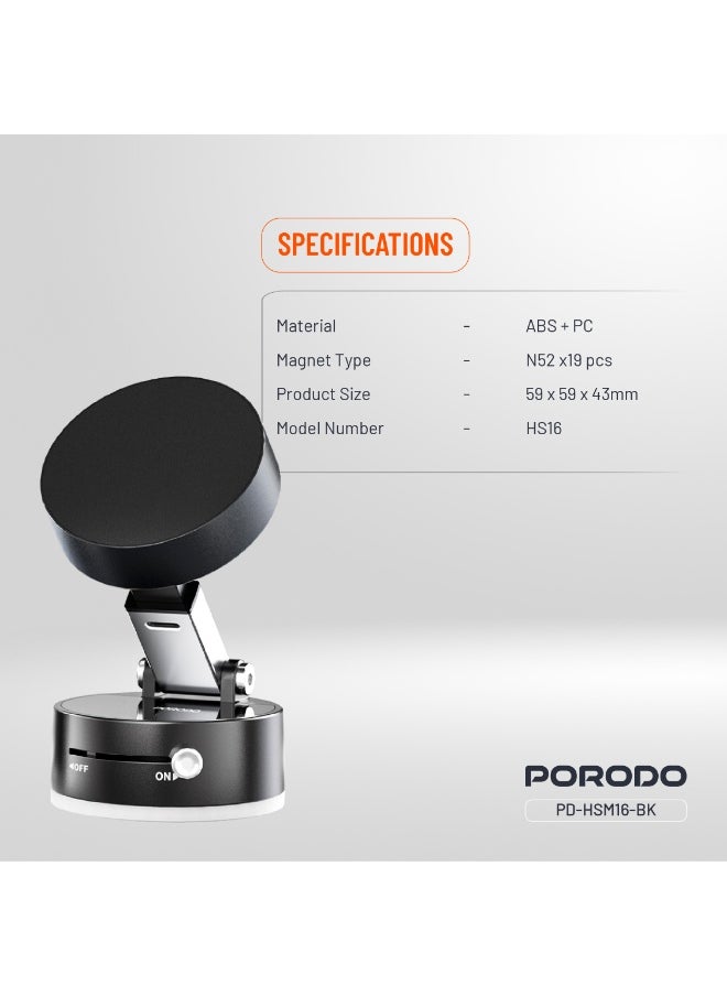 porodo - Multi-Surface MagSafe Mount / 19x N52 Magnets / Adjustable Viewing Angle / One-Hand Operation / ABS + PC Material / One-Touch Lock / Grip-Lock Toggle / MagSafe Compatible - Black - Image 1