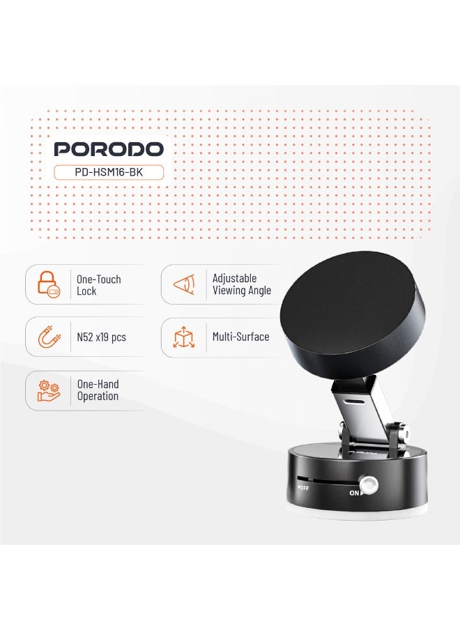porodo - Multi-Surface MagSafe Mount / 19x N52 Magnets / Adjustable Viewing Angle / One-Hand Operation / ABS + PC Material / One-Touch Lock / Grip-Lock Toggle / MagSafe Compatible - Black - Image 1