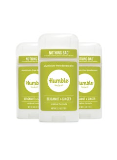 HUMBLE SIMPLE AND TRUE. HUMBLE BRANDS Original Formula Aluminum-free Deodorant. Long Lasting Odor Control with Baking Soda and Essential Oils, Bergamot and Ginger, Pack of 3 