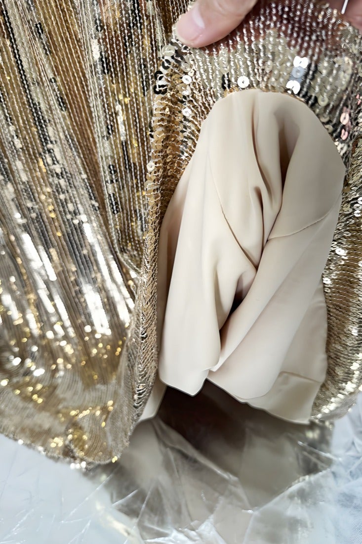 إسكدنيا المرأة بائنات لامعة فاخرة الراينست ديكور حفلة المساء الزفاف ماكسي فستان فستان الذهب - Image 4