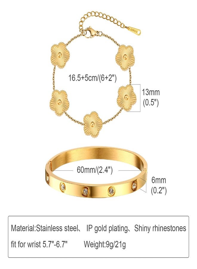 MPRAINBOW Womens Stackable Gold Bracelets Jewelry, 18K Gold Plated Floral Bracelet,Bangles Non Tarnish, Gold Cubic Zirconia Chain Set Trendy Gift,Christmas Valentines Birthday Gifts for Girlfriend - Image 5