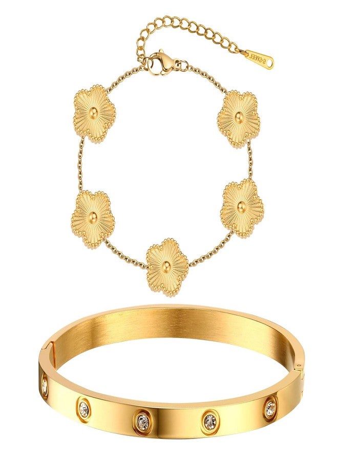 MPRAINBOW Womens Stackable Gold Bracelets Jewelry, 18K Gold Plated Floral Bracelet,Bangles Non Tarnish, Gold Cubic Zirconia Chain Set Trendy Gift,Christmas Valentines Birthday Gifts for Girlfriend - Image 1