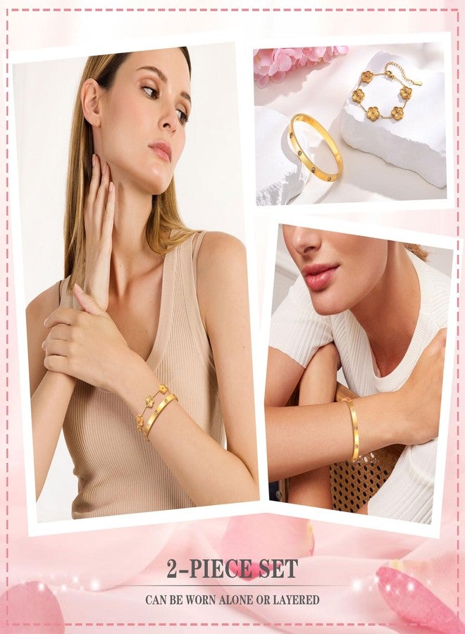 MPRAINBOW Womens Stackable Gold Bracelets Jewelry, 18K Gold Plated Floral Bracelet,Bangles Non Tarnish, Gold Cubic Zirconia Chain Set Trendy Gift,Christmas Valentines Birthday Gifts for Girlfriend - Image 4