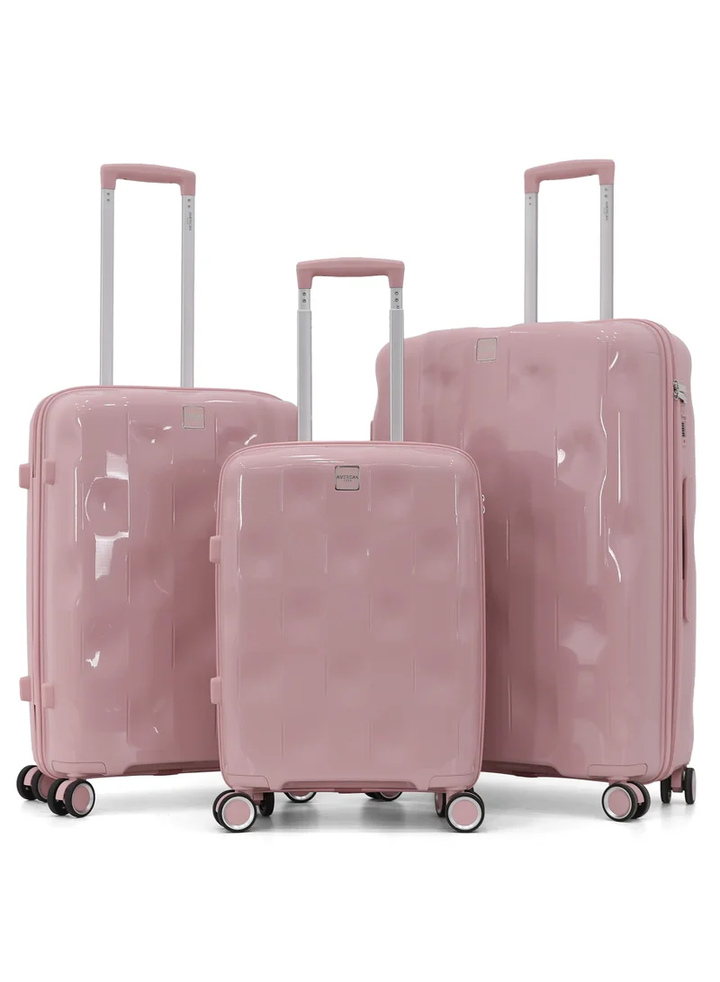 امريكان فلاير American Flyer 3-Piece Hardside Spinner Luggage Set - Glossy Pink with Textured Dent Design