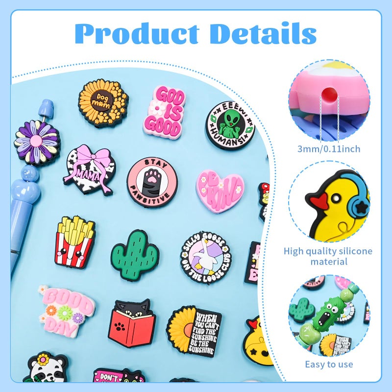 XHAOYEAHX 50PCS Focal Beads for pens,Random Different Silicone Focal Beads for DIY Beadable Pen Keychain Bracelet Lanyard Making - Image 3