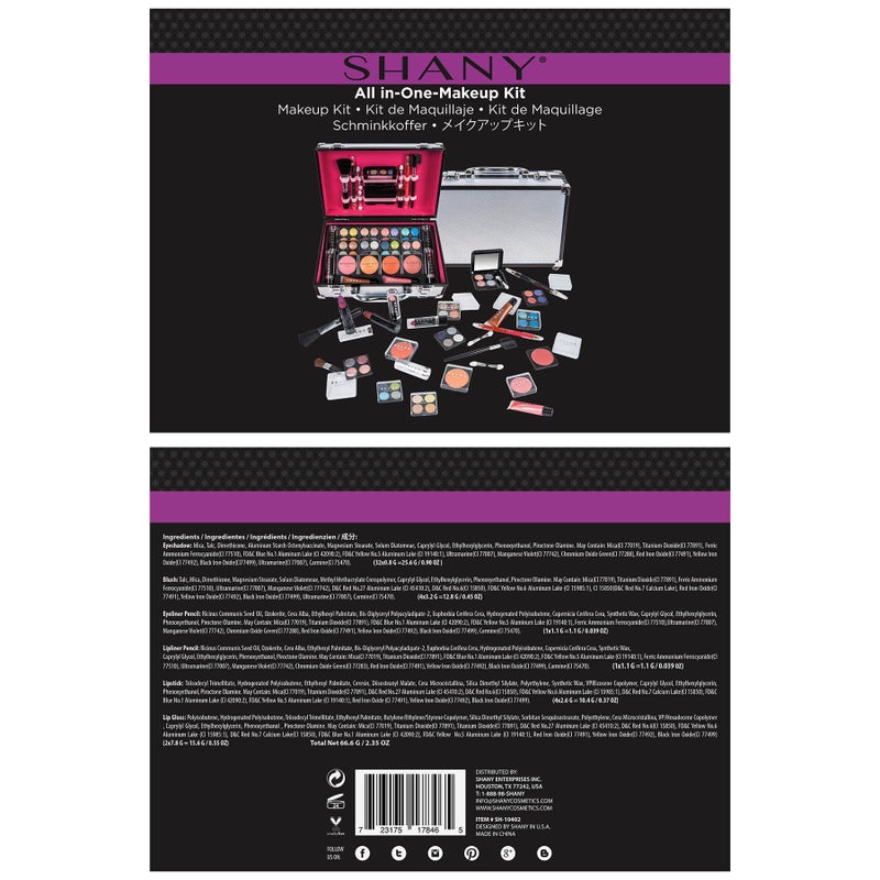 SHANY Carry All Makeup Train Case with Pro Makeup Set, Makeup Brushes, Lipsticks, Eye Shadows, Blushes, Powders, and more - Reusable Makeup Storage Organizer - Premium Gift Packaging - Silver - Image 3