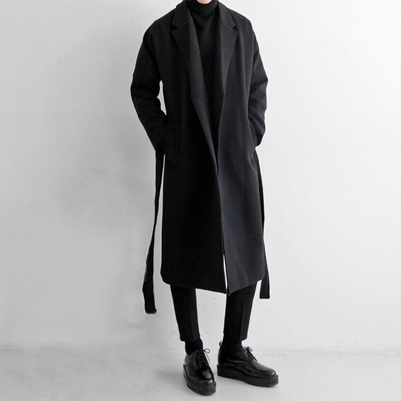 Japanese Style Long Thickened Mens Windbreaker Overcoat Warm Woolen Coat Loose Fit Korean Version Fashionable Casual Wear Khaki  - Image 2