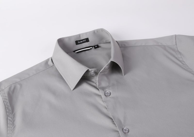 Alex Vando Mens Dress Shirt Easy Care Slim Fit Long Sleeve Cotton Stretch Button Down Shirt,Grey,M - Image 3