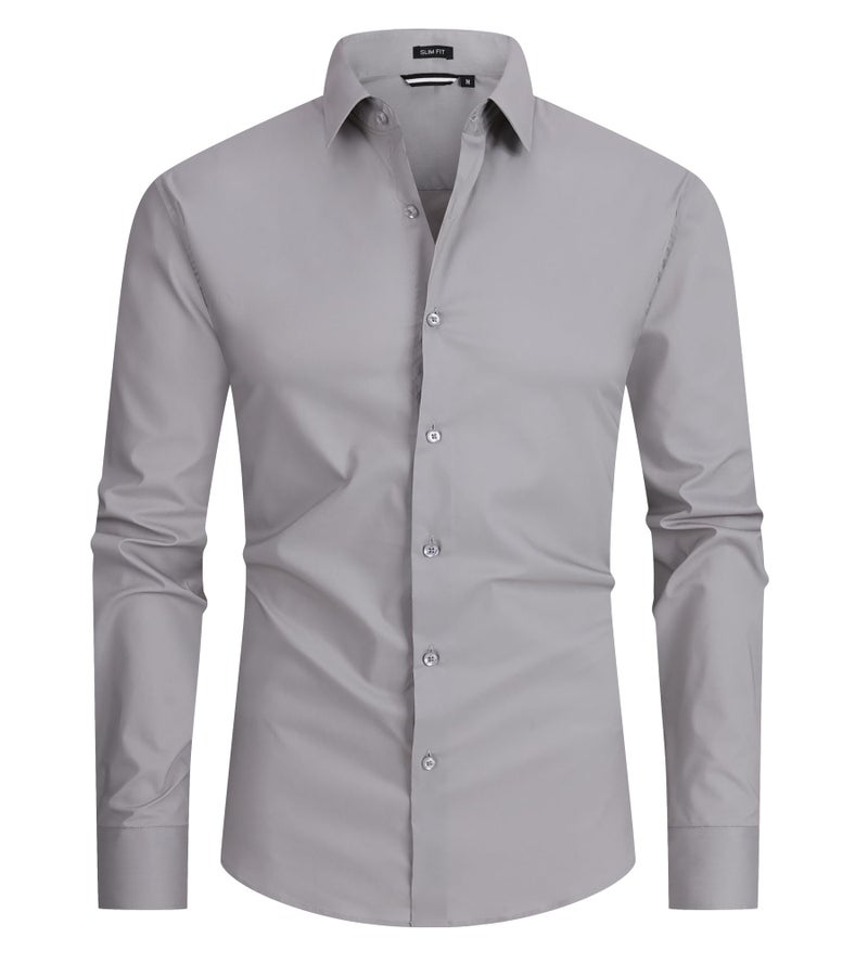 Alex Vando Mens Dress Shirt Easy Care Slim Fit Long Sleeve Cotton Stretch Button Down Shirt,Grey,M - Image 1