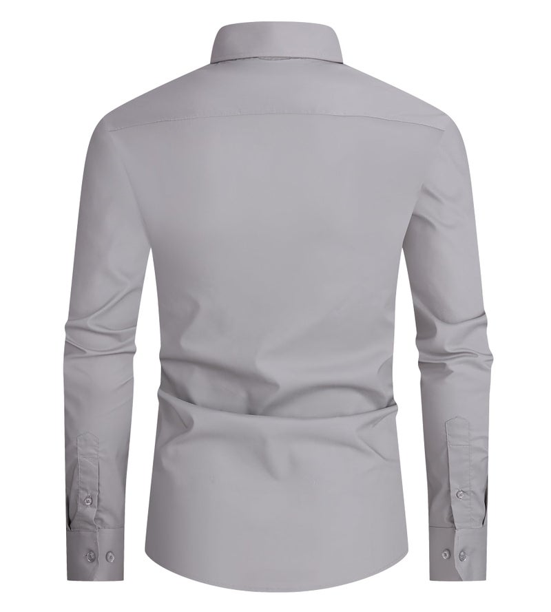 Alex Vando Mens Dress Shirt Easy Care Slim Fit Long Sleeve Cotton Stretch Button Down Shirt,Grey,M - Image 2