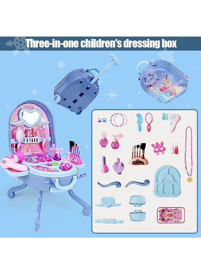 Makeup Set Toys For Girls To Dress Up Toys, Foldable Dressing Table, Removable Portable Cosmetic Bag, Portable And Easy To Store, Perfect Gift For Girls, Blue - Image 2