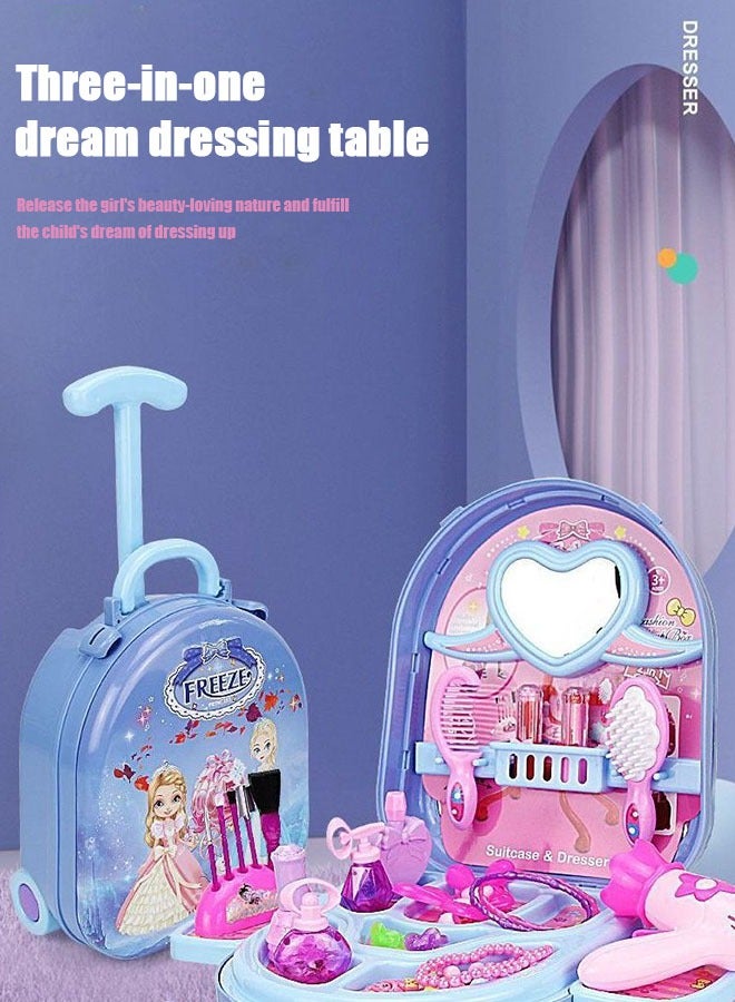 Makeup Set Toys For Girls To Dress Up Toys, Foldable Dressing Table, Removable Portable Cosmetic Bag, Portable And Easy To Store, Perfect Gift For Girls, Blue - Image 3