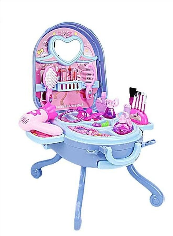 Makeup Set Toys For Girls To Dress Up Toys, Foldable Dressing Table, Removable Portable Cosmetic Bag, Portable And Easy To Store, Perfect Gift For Girls, Blue - Image 1