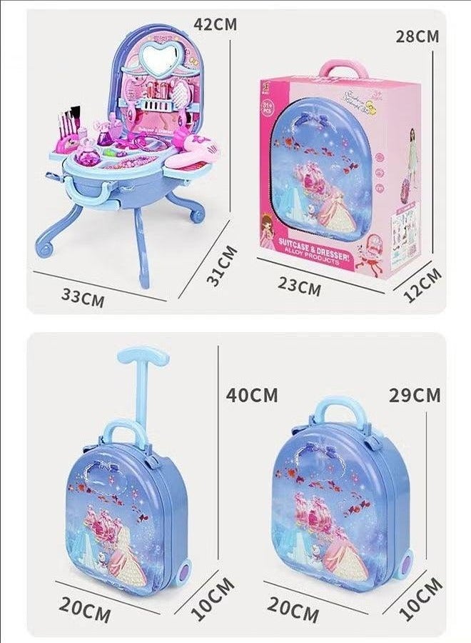 Makeup Set Toys For Girls To Dress Up Toys, Foldable Dressing Table, Removable Portable Cosmetic Bag, Portable And Easy To Store, Perfect Gift For Girls, Blue - Image 5