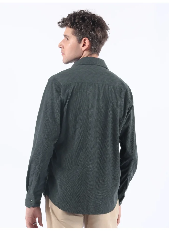 Beyoung Grey Lazer Cut Stripe Textured Corduroy Shirt