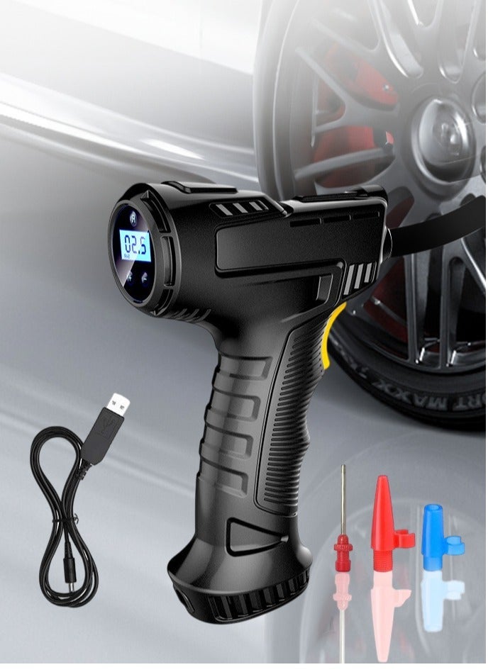 XiuWoo Portable Cordless Car Tyre Inflator, Handheld Electric Air Compressor, USB Rechargeable Battery Car Tyre Pump with LCD Display, LED Light for Car Motorcycle Bike Ball - Image 1