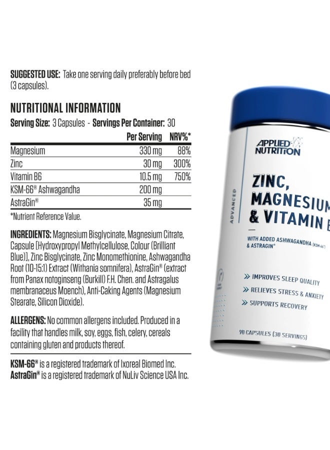 أبلايد نيوتريشن زنك، مغنيسيوم وفيتامين B6 (ZMA) – 90 كبسولة – 30 حصة - Image 4