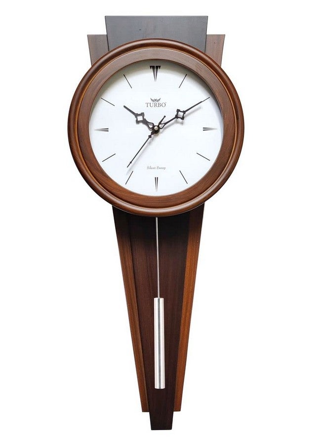 TURBO Wooden Wall Clock with Silent Sweeper Quartz Movement with Oscillating Pendulum and Dome Glass (23.5x60x7 CM) AQS-4047