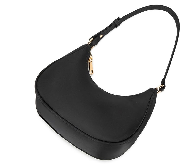 WSRYDJDL Crescent Shoulder Bags for Women Cute Hobo Tote Handbag Under the Arm Purses Mini Clutch Purse with Zipper Closure (Nylon Black) - Image 4