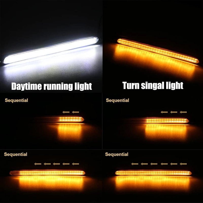YSY Led Car DRL Daytime Running Lights Strip Waterproof 12V Auto Headlight Sequential Turn Signal Yellow Flow Day Light Universal 2Pcs (15.5cm, white and yellow) - Image 2