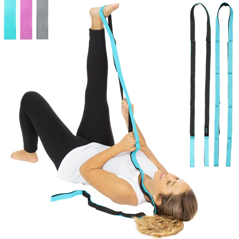 Vive Stretch Strap - Leg Stretch Band to Improve Flexibility - Stretching Out Yoga Strap - Exercise and Physical Therapy Belt for Rehab, Pilates, Dance and Gymnastics with Workout Guide Book (Teal) - Image 1