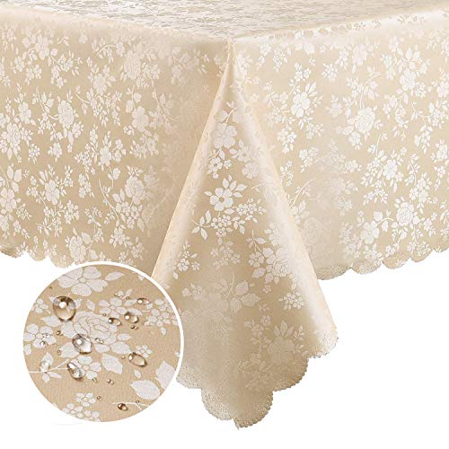Smiry Rectangle Table Cloth, Waterproof Heavy Duty Vinyl Tablecloths, Wipeable Washable Table Cover for Kitchen and Dining Room (Beige, 60" X 102") - Image 1