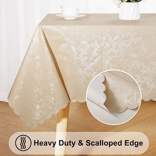 Smiry Rectangle Table Cloth, Waterproof Heavy Duty Vinyl Tablecloths, Wipeable Washable Table Cover for Kitchen and Dining Room (Beige, 60" X 102") - Image 4