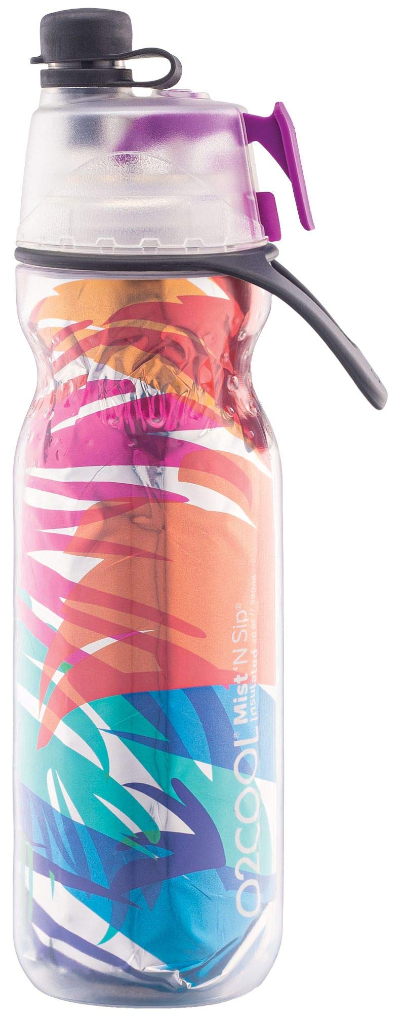O2COOL Mist 'N Sip Misting Water Bottle 2-in-1 Mist And Sip Function With No Leak Pull Top Spout Reusable Sports Water Bottle - 20 oz (Palm Leaf) - Image 2