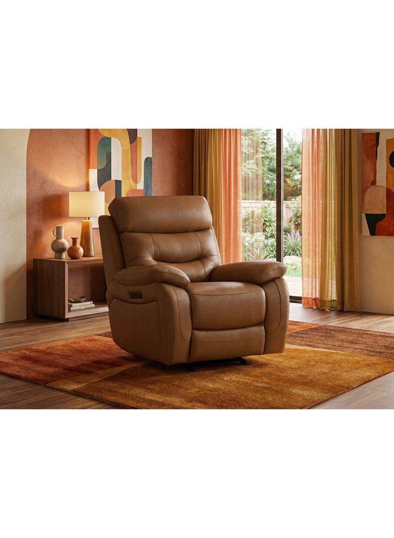 KING KOIL Noah Power Glider Recliner, Leather Tan - Image 1
