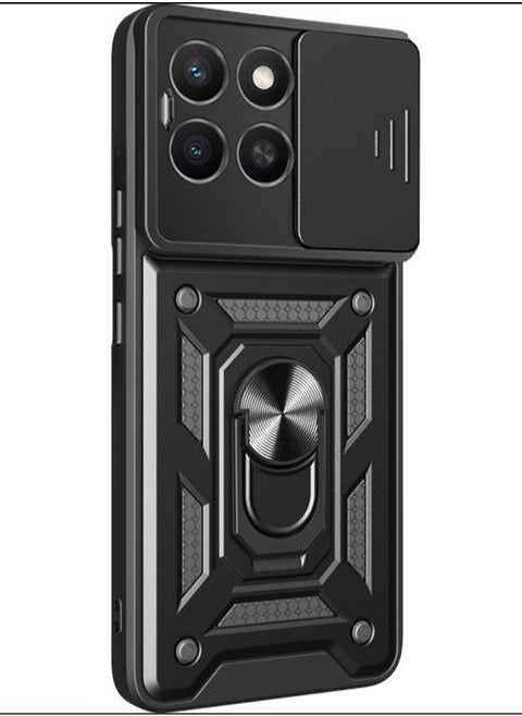 جراب حمايه مقاوم للصدمات وحمايه للكاميرا مزود بدبله معدنيه متوافق مع  Honor X8C 4G  (اسود)