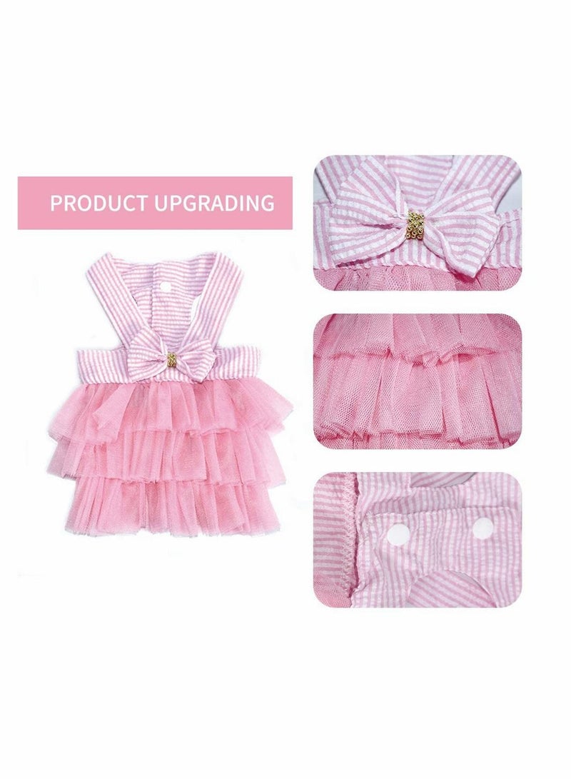 Y&D Pet Dog Dress for Girl and Boy Doggy Cats Rabbit Fancy Adorable Striped Mesh Princess Petite Vest Doggie Bowknot Dresses Small Dogs Pomeranian Chihuahua Skirt Puppy (Pink M)  - Image 4