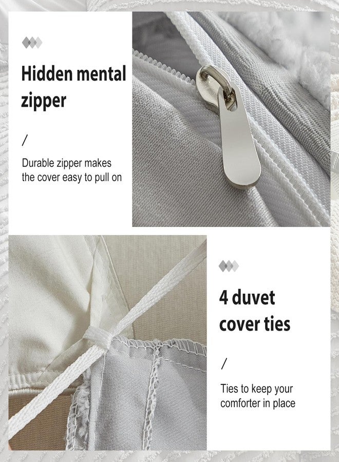 WARMDERN Boho Duvet Cover Set Queen Size,Grey Striped Duvet Cover Microfiber Bedding Set,3PCS Ultra Soft Breathable Lightweight Tuft Texture Pattern Duvet Covers with Zipper Closure(Grey,Queen) - Image 5