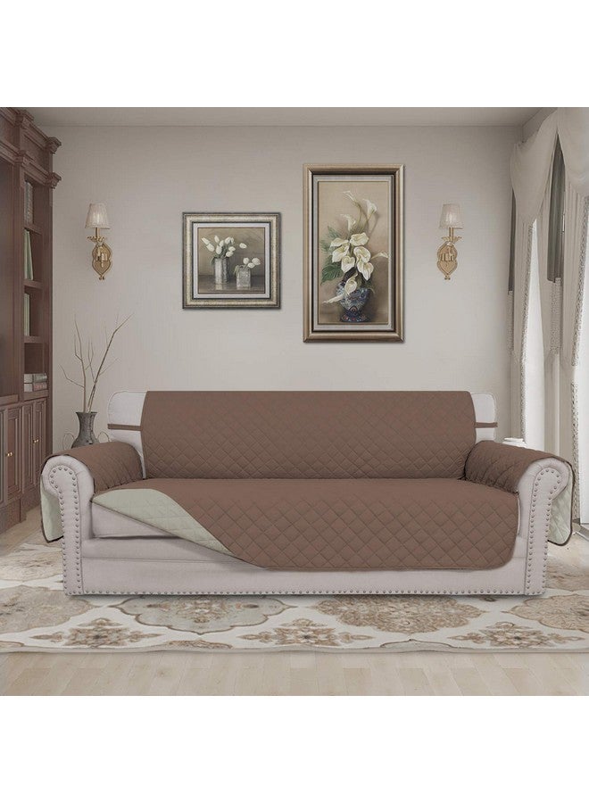 Easy-Going غطاء أريكة قابل للعكس سهل الاستخدام لغطاء أريكة بثلاث وسائد لحماية الأثاث من الماء مع عصي رغوية وأشرطة مرنة للكلاب والقطط (أريكة، بني/بيج) - Image 1
