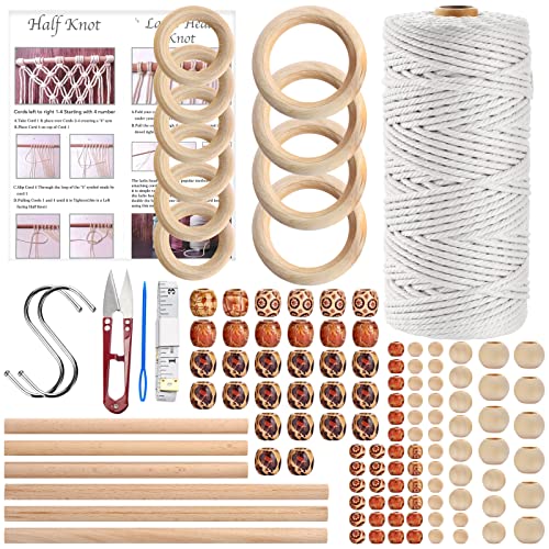 Hdviai 121Pcs Macrame Kit, Macrame Supplies 3mm x 109Yards Macrame Cord for Macrame Kits for Adults Beginners, with Accessories Like 100Pcs Beads and 10Pcs Wooden Rings for Macrame Plant Hanger Kit - Image 1