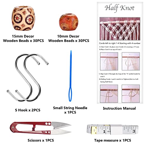 Hdviai 121Pcs Macrame Kit, Macrame Supplies 3mm x 109Yards Macrame Cord for Macrame Kits for Adults Beginners, with Accessories Like 100Pcs Beads and 10Pcs Wooden Rings for Macrame Plant Hanger Kit - Image 3