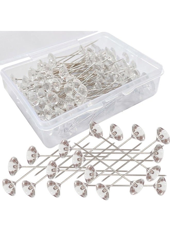 monochef 100pcs Corsage Boutonniere Pins 1.5 Inch Bouquet Flower Floral Diamond Rhinestones Pins Crystal Head Clear Straight Pins for Wedding Bridal Hair Accessories Jewelry Decoration DIY Craft Sewing - Image 1