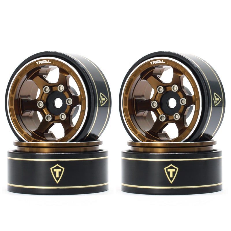 TREAL SCX24 1.0" Beadlock Wheels (4P) Scale-Look Concave Six Spoke Rim for Axial SCX24 Crawler - Type D (Bronze) - Image 1