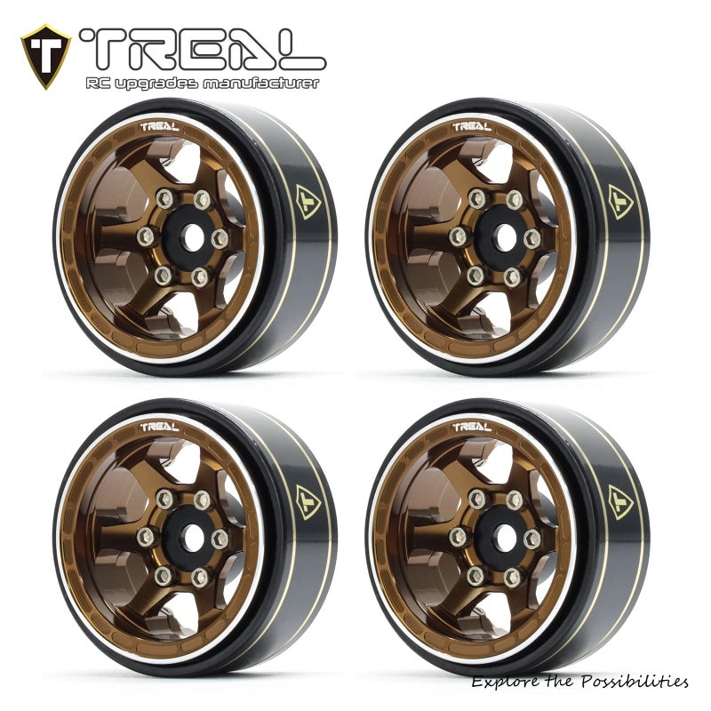 TREAL SCX24 1.0" Beadlock Wheels (4P) Scale-Look Concave Six Spoke Rim for Axial SCX24 Crawler - Type D (Bronze) - Image 5