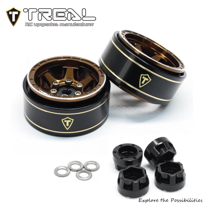 TREAL SCX24 1.0" Beadlock Wheels (4P) Scale-Look Concave Six Spoke Rim for Axial SCX24 Crawler - Type D (Bronze) - Image 2