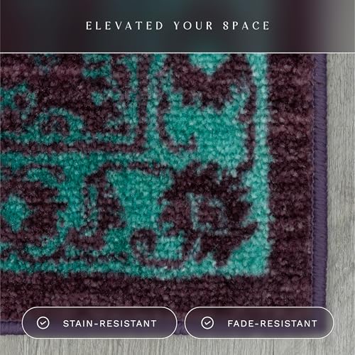 Maples Rugs Georgina Traditional Runner Rug - Non Slip Hallway Entry Rugs [Made in USA], Winberry/Teal, 2 x 6 - Image 4