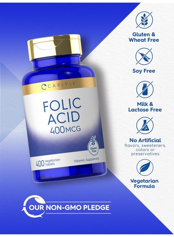 Carlyle Folic Acid 400 mcg | 400 Tablets | Vegetarian, Non-GMO, Gluten Free - Image 5