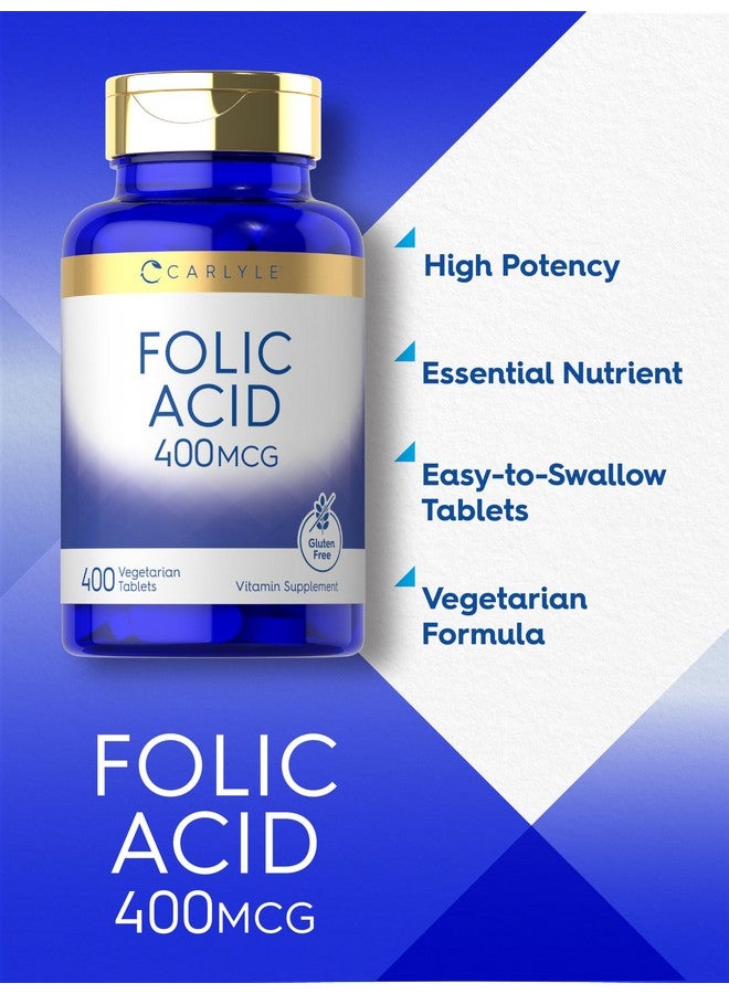 Carlyle Folic Acid 400 mcg | 400 Tablets | Vegetarian, Non-GMO, Gluten Free - Image 4