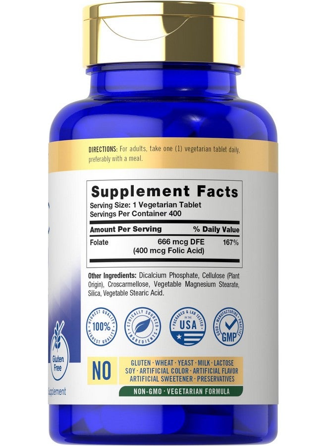 Carlyle Folic Acid 400 mcg | 400 Tablets | Vegetarian, Non-GMO, Gluten Free - Image 2