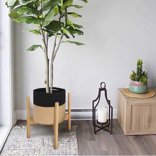 MEGASKET Wicker Plant Basket Indoor, 8"x8"x8" Jute Spliced Cotton Rope Basket Planter up to 7" Pot, Modern Woven Flower Tree Pots Cover, Small Floor Indoor Planters, Home Decor Storage Bin - Image 5