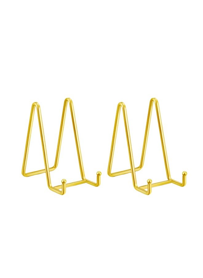 SEIWEI 2 Pack Plate Stands for Display - 4.5 Inch Metal Square Wire Plate Holder Display Stand Picture Frame Stand Holder Easel for Book, Decorative Plate, Plaque, Photo, Platter (Gold) - Image 1
