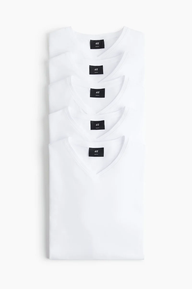 اتش اند ام تيشيرت بياقة على شكل حرف  بقصة ضيقة عبوة من  قطع