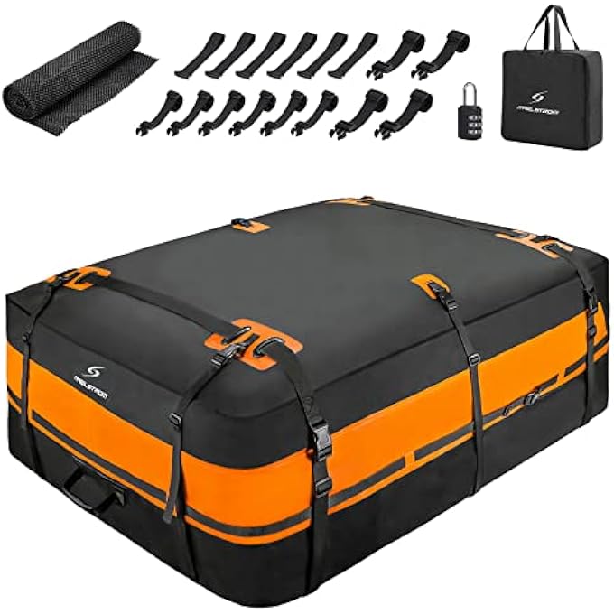 rayihni Rooftop Cargo Carrier,Car Roof Bag,21 Cubic Feet Waterproof Roof Rack Cargo Carrier,Tear Resistant Vehicle Cargo Carrier,Black with Orange - Image 1